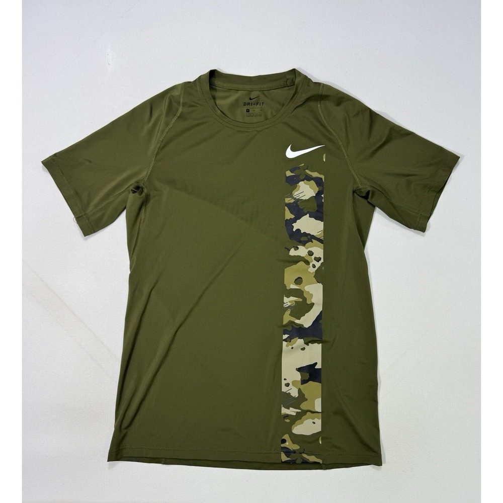 Nike Pro Camo Printed Fitted Training Top Green Mens Medium CD7672-395 Dri-Fit